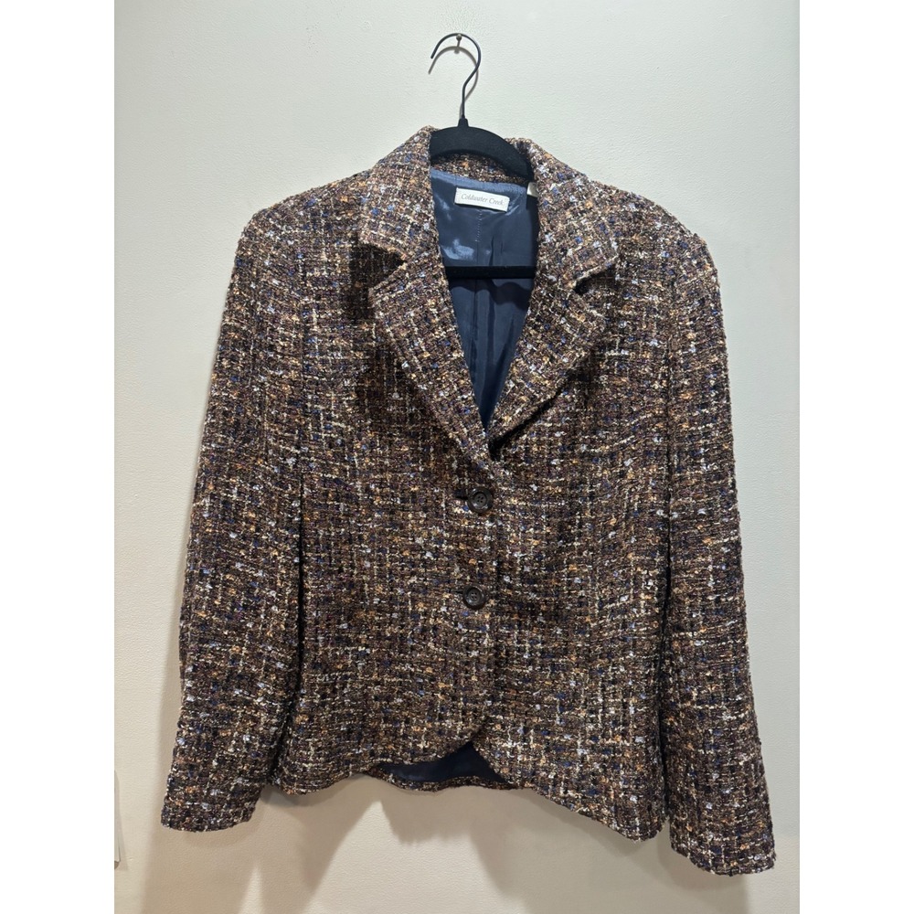 Coldwater Creek Womens Brown Ribbon Weave Blazer Jacket Size 16 Wool Blend $90